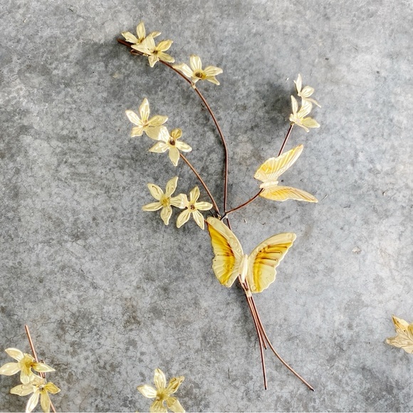 Homeco Vintage MCM 3D Brass & Copper Butterfly Leaf Flower Wall Art 4 Pieces - Picture 3 of 12